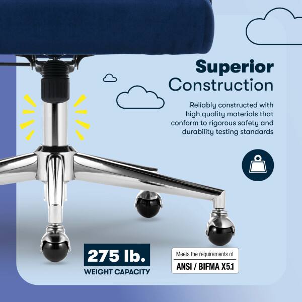 Superior Construction  
Reliably constructed with high quality materials that conform to rigorous safety and durability testing standards  
275 lb. WEIGHT CAPACITY  
Meets the requirements of ANSI / BIFMA X5.1