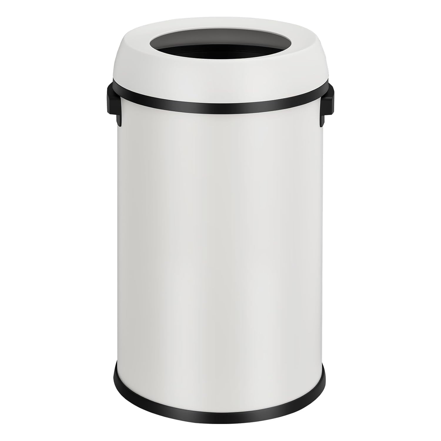 Front. Homhougo - 17 Gallon Stainless Steel Round Trash Can with Open Lid, Fingerprint-Proof, Removable Inner Liner, White - White.