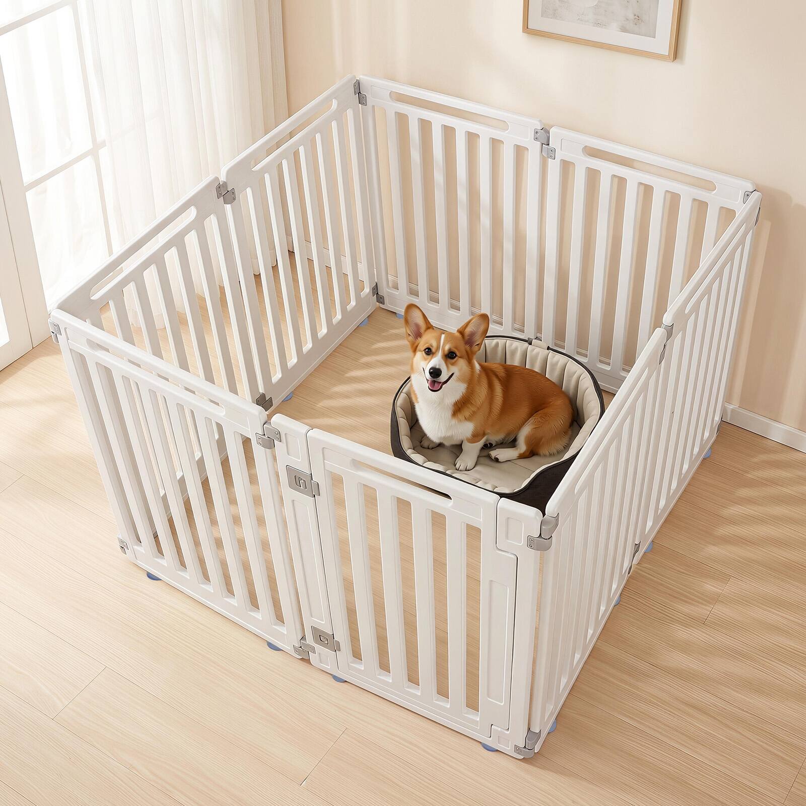Alt View 3. Gymax - Gymax Indoor Outdoor Dog Playpen w/Door Lock 31.5'' Height 8 Panels for RV Camping White - White.