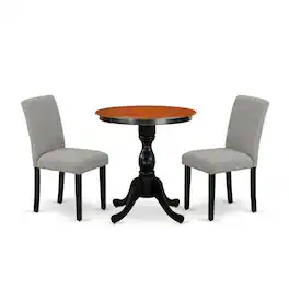 East West Furniture - 3-Piece Dinette Set Include a Wooden Table and 2 Shitake Linen Fabric Padded Chairs with High Back - Multi-Color