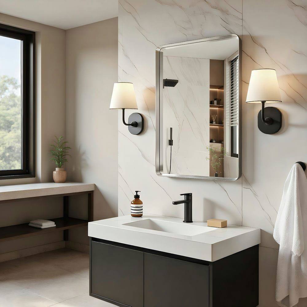 Alt View 9. Kadyn - 30x20 Inch Medium Rectangle Wall Mirror with Rounded Corners and Silver Metal Frame - Silver.