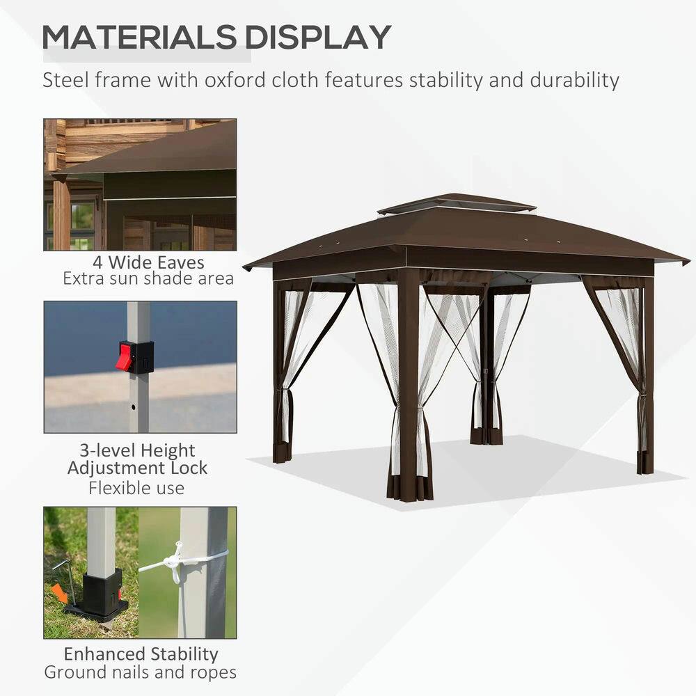 MATERIALS DISPLAY

Steel frame with oxford cloth features stability and durability

4 Wide Eaves
Extra sun shade area

3-level Height Adjustment Lock
Flexible use

Enhanced Stability
Ground nails and ropes