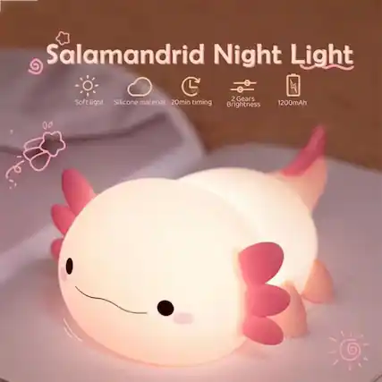 Salamandrid Night Light
- Soft light
- Silicone material
- 20min timing
- 2 Gears Brightness
- 1200mAh
