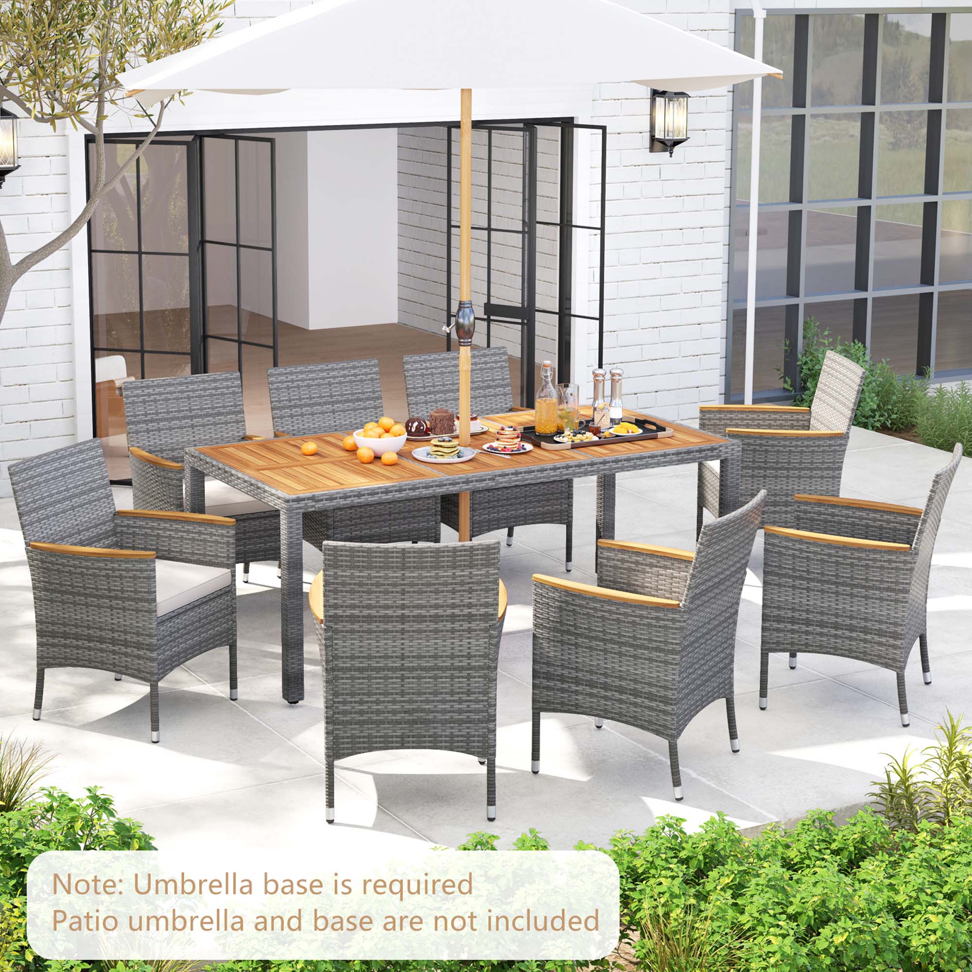 Note: Umbrella base is required. Patio umbrella and base are not included.