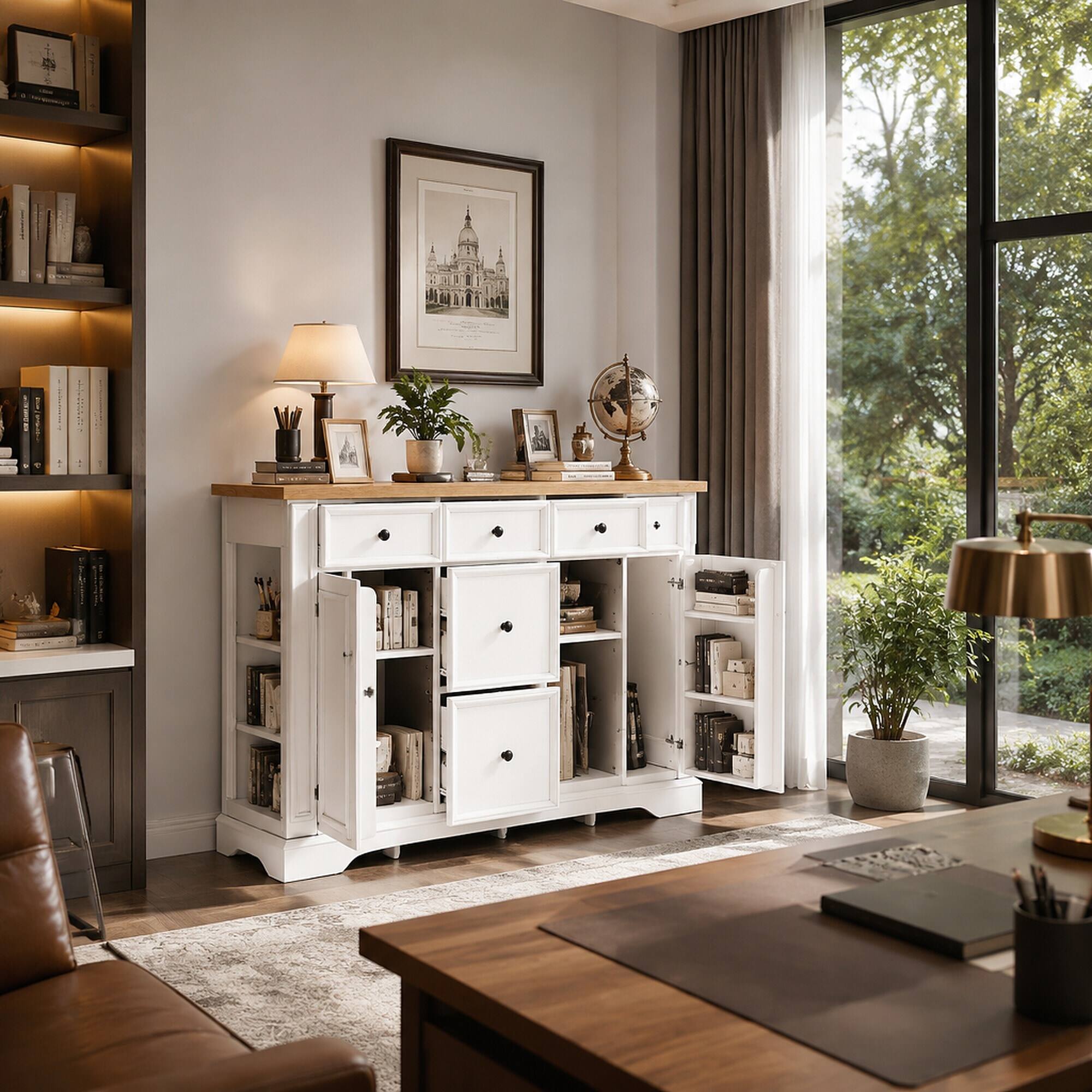 RYHNUYNE Freestanding Sideboard Buffet Cabinet with 5 Drawers and ...