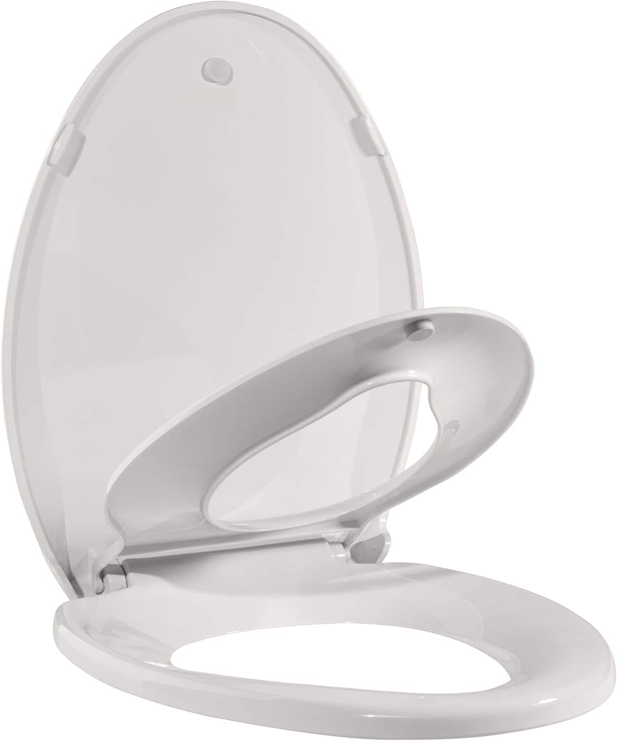 Jojoka - 2-in-1 Dual Seat 19 Inch Biscuit PP Toilet Seat Elongated Soft Close Quick Install - Off-white