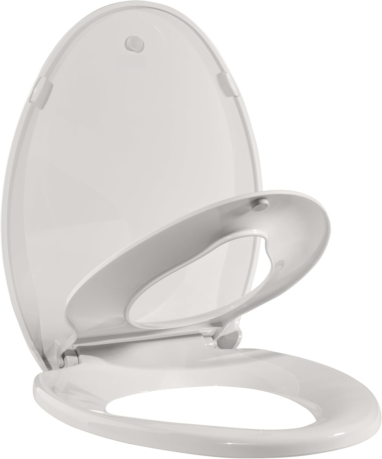 Front. Jojoka - 2-in-1 Dual Seat 19 Inch Biscuit PP Toilet Seat Elongated Soft Close Quick Install - Off-white.