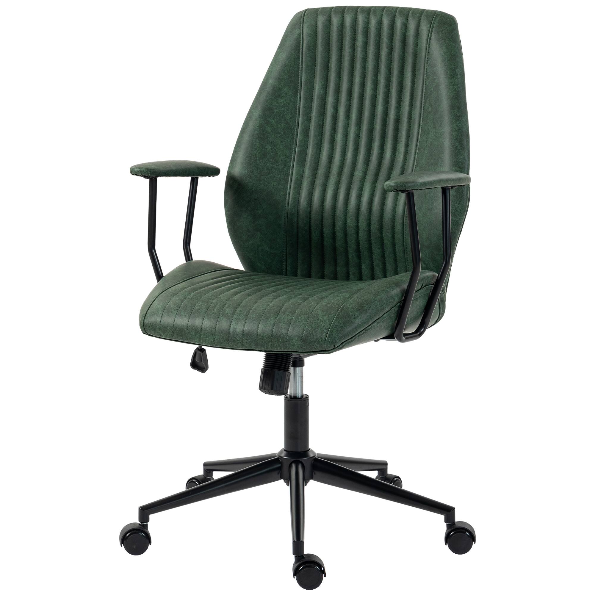 Front. Homcom - Home Office Desk Chair, Vintage Computer Chair with Padded Arms, 360° Swivel, Adjustable Height - Green.