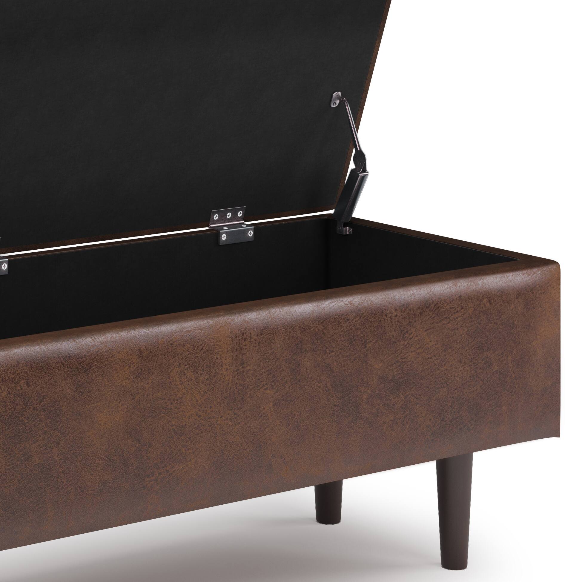 Alt View 12. Simpli Home - Shay Mid Century Rectangular Storage Ottoman - Distressed Chestnut Brown.