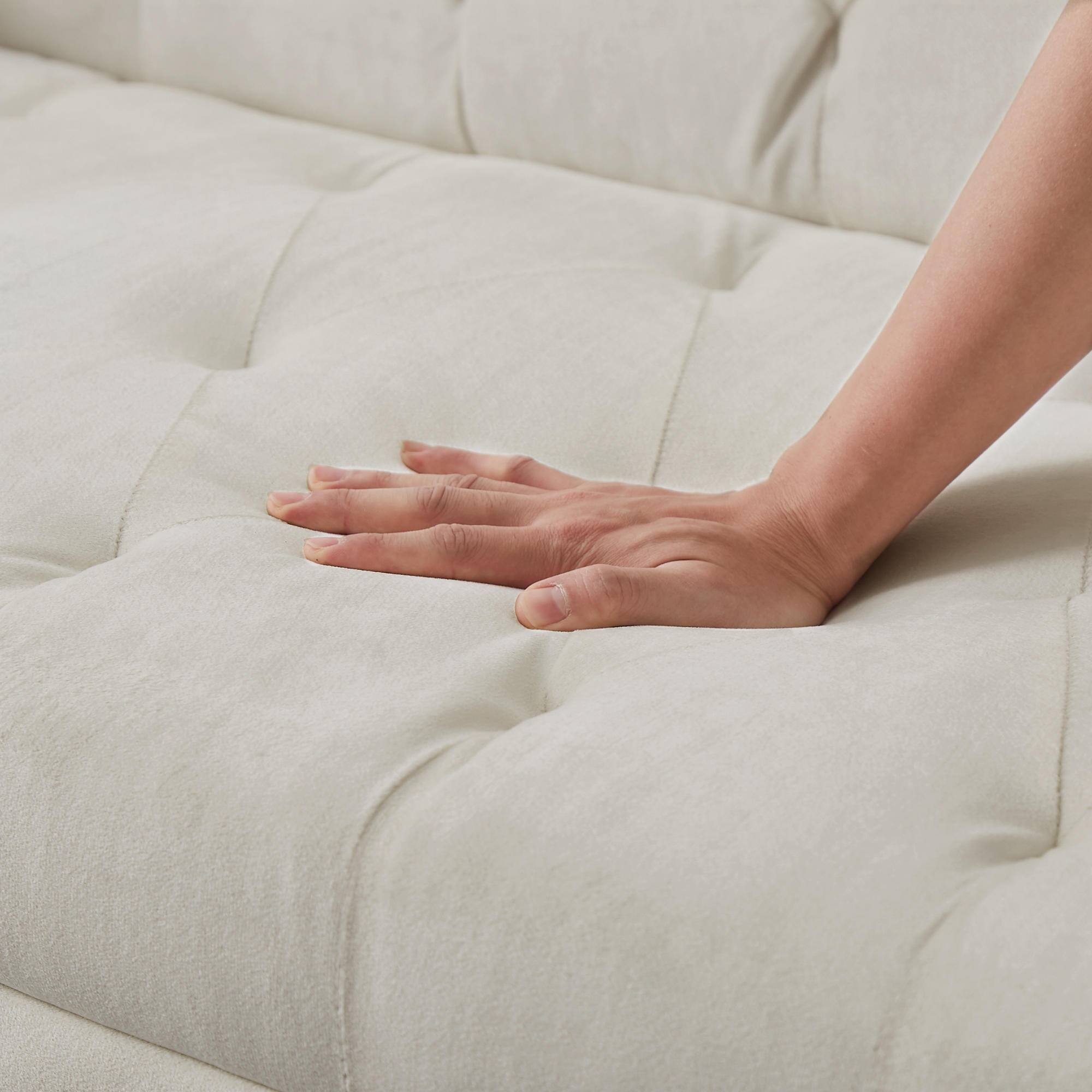 Alt View 6. Meqiodas - Convertible Sofa Bed Modern Futon Set, Velvet Foldable Reclining Loveseat, Three Adjustment Angles, Easy Assembly - BEIGE.