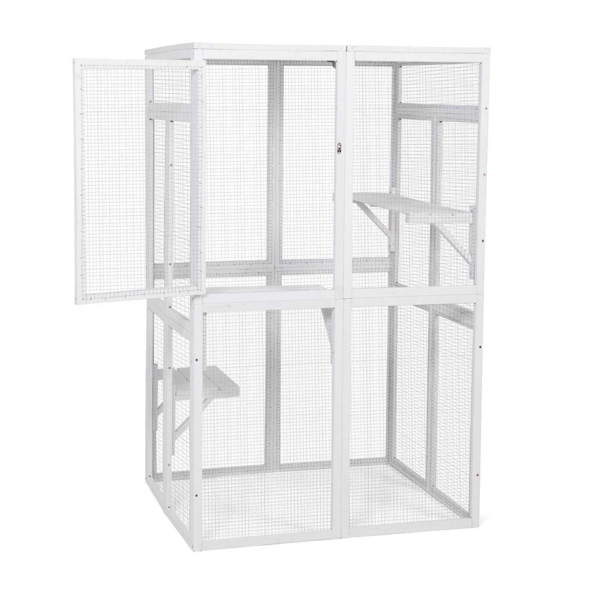 Back. Pefilos - 64" Cat House Outdoor Catio Cat Enclosures Wooden Kitty House with Platforms, Waterproof Roof, Hammock.