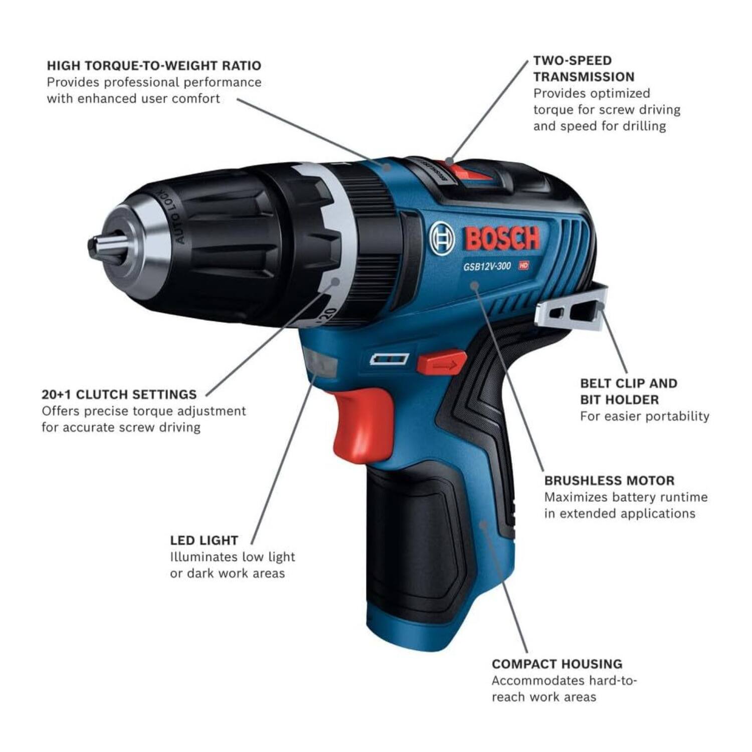 Bosch GSB12V 300N 12V Max Brushless 3/8 In. Hammer Drill/Driver