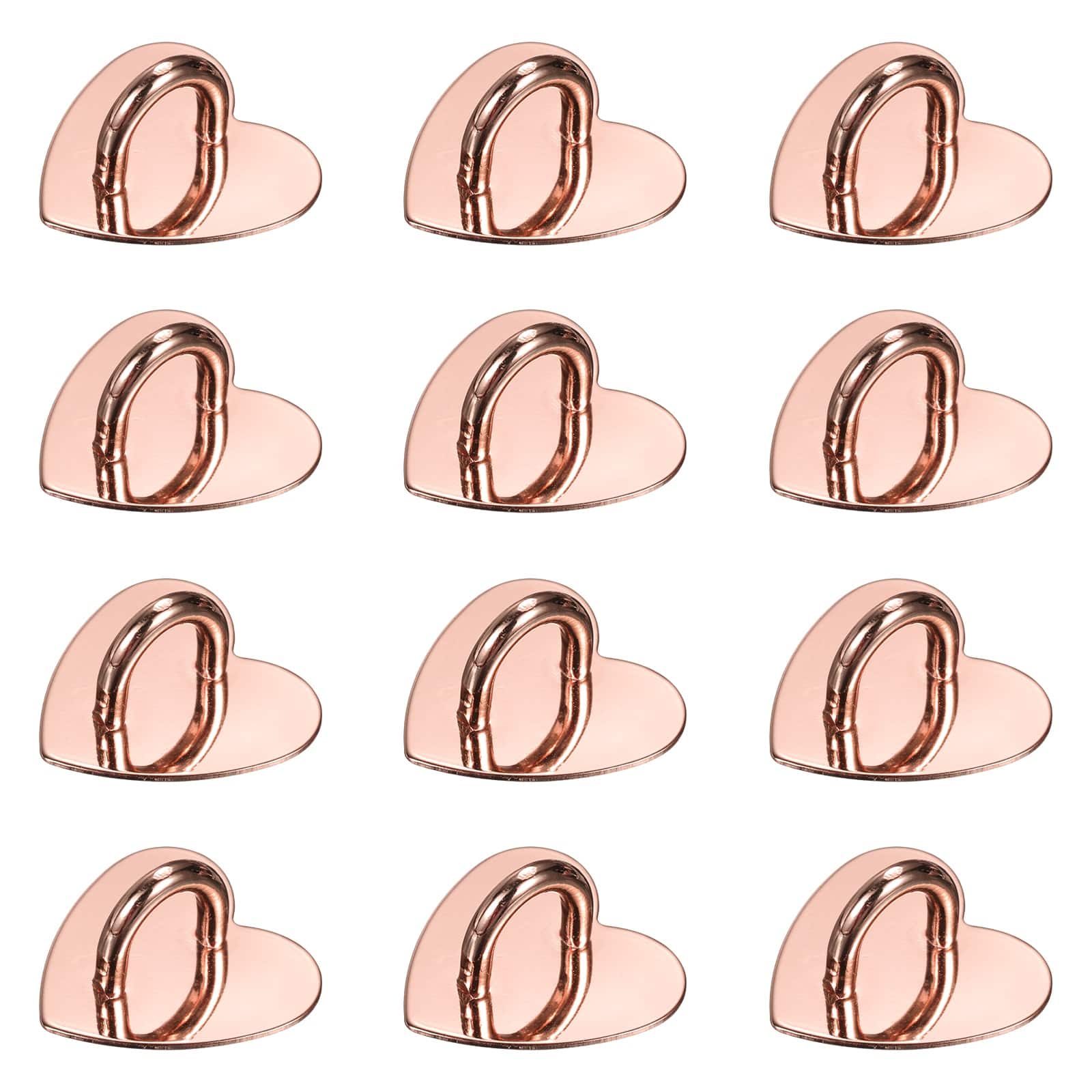 Unique Bargains - Metal Phone Charm Hook 1", 12pcs Adhesive Heart Shaped Finger Grip for Smartphones Keychain Tablet Case Accessories - Rose Gold