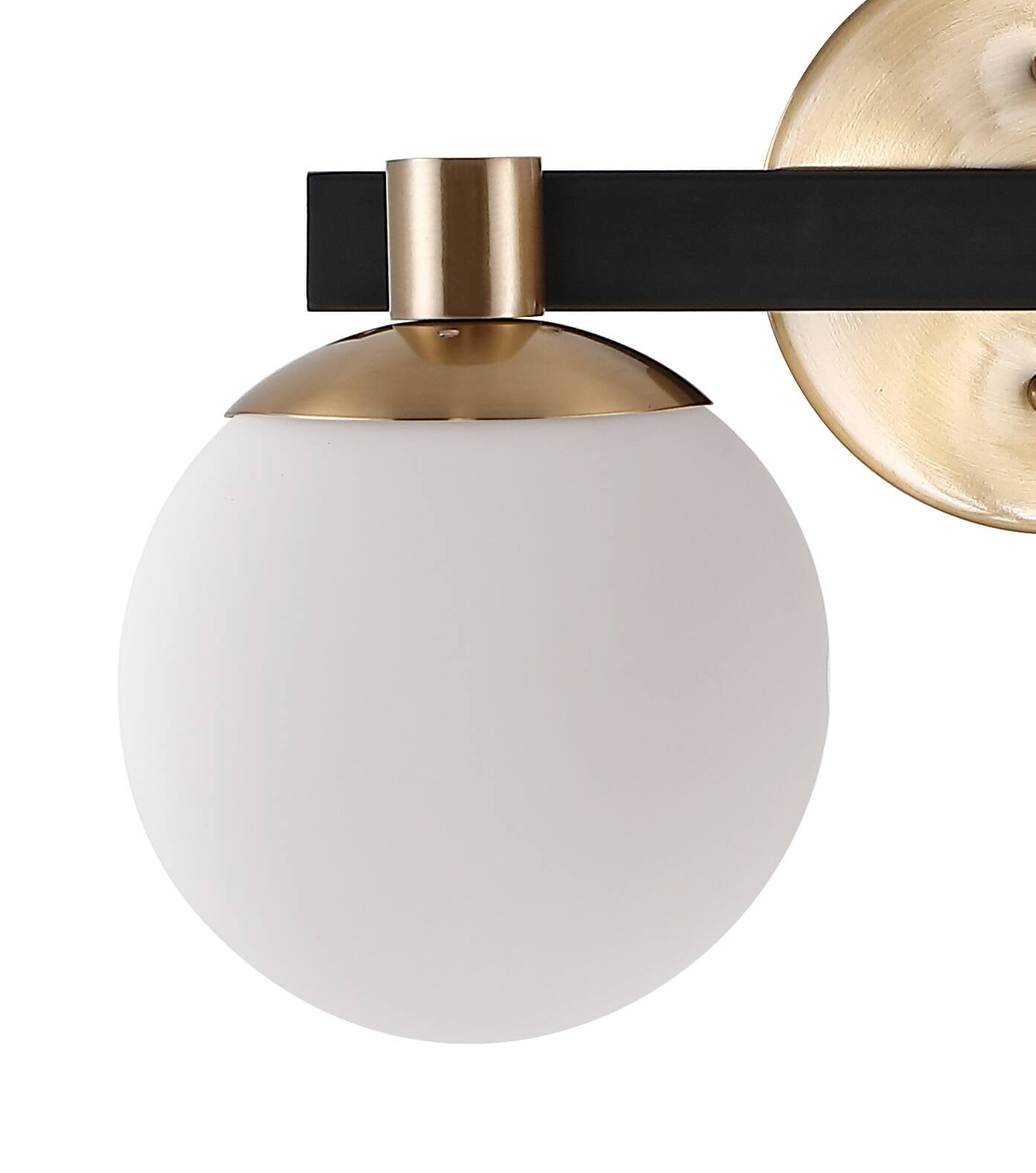 Alt View 4. Jonathan Y - Modernist Globe 15.25" 2-Light Metal/Frosted Glass Modern Contemporary LED Vanity, Brass Gold/Black - Brass Gold/Black.