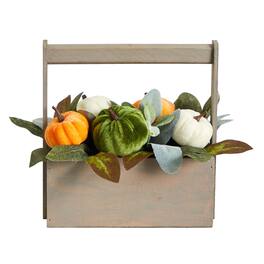 BreeBe - 10" Fall Pumpkin Autumn Arrangement in Wood Basket - Multi