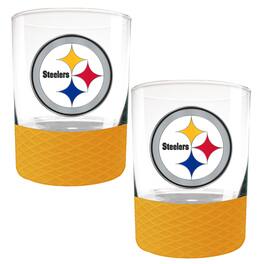Great American Products - Pittsburgh Steelers 2-Pack 14oz. Rocks Glass Set with Silcone Grip - Yellow