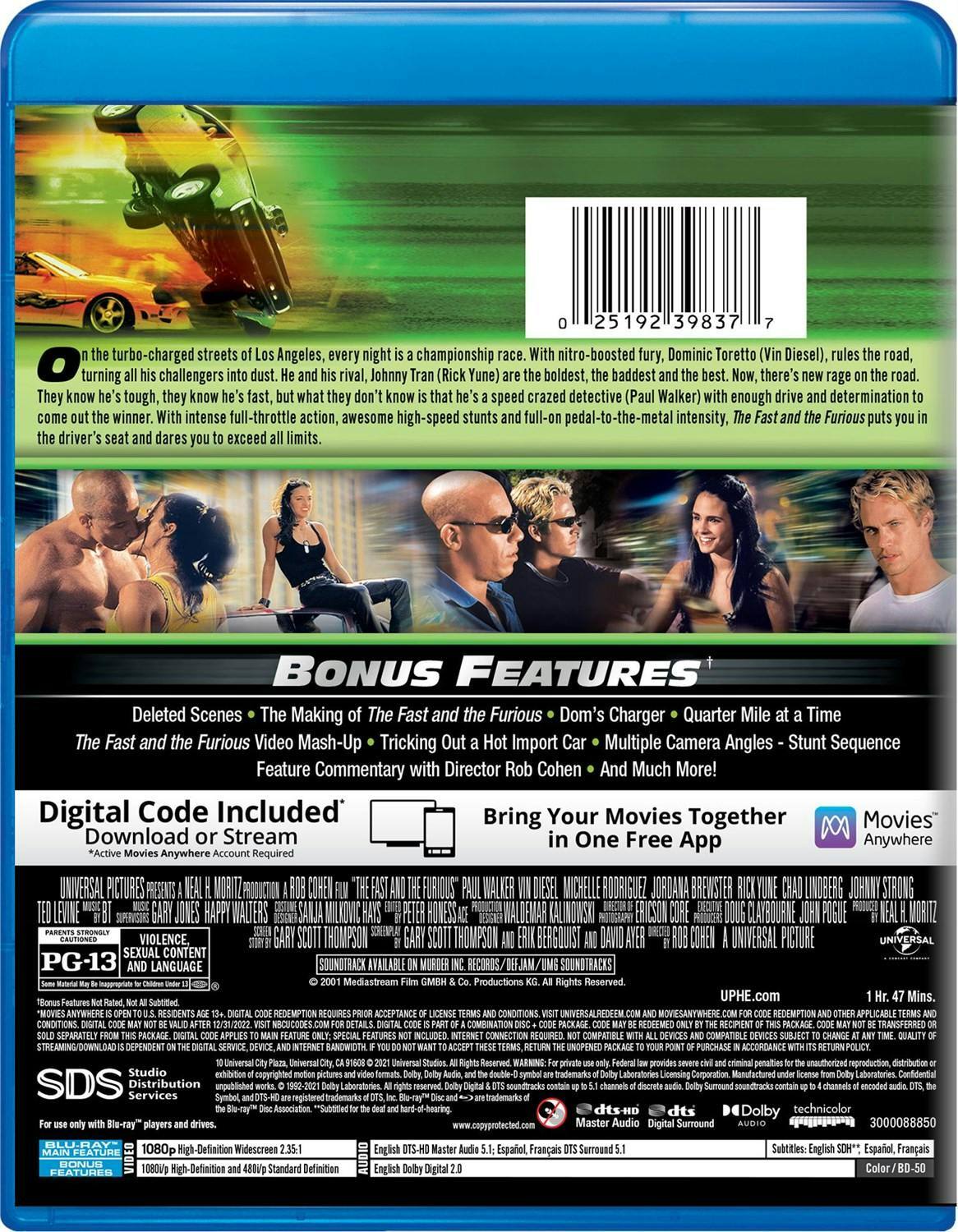 Back. The Fast and the Furious (Digital) [Blu-ray].