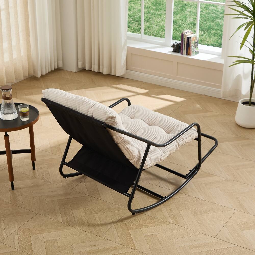 Left. Loheer - Loheer Outdoor Rocking Chair with Thick Cushion Black Steel Frame Modern Patio Rocker for Living Room Bedroom - Black and White.