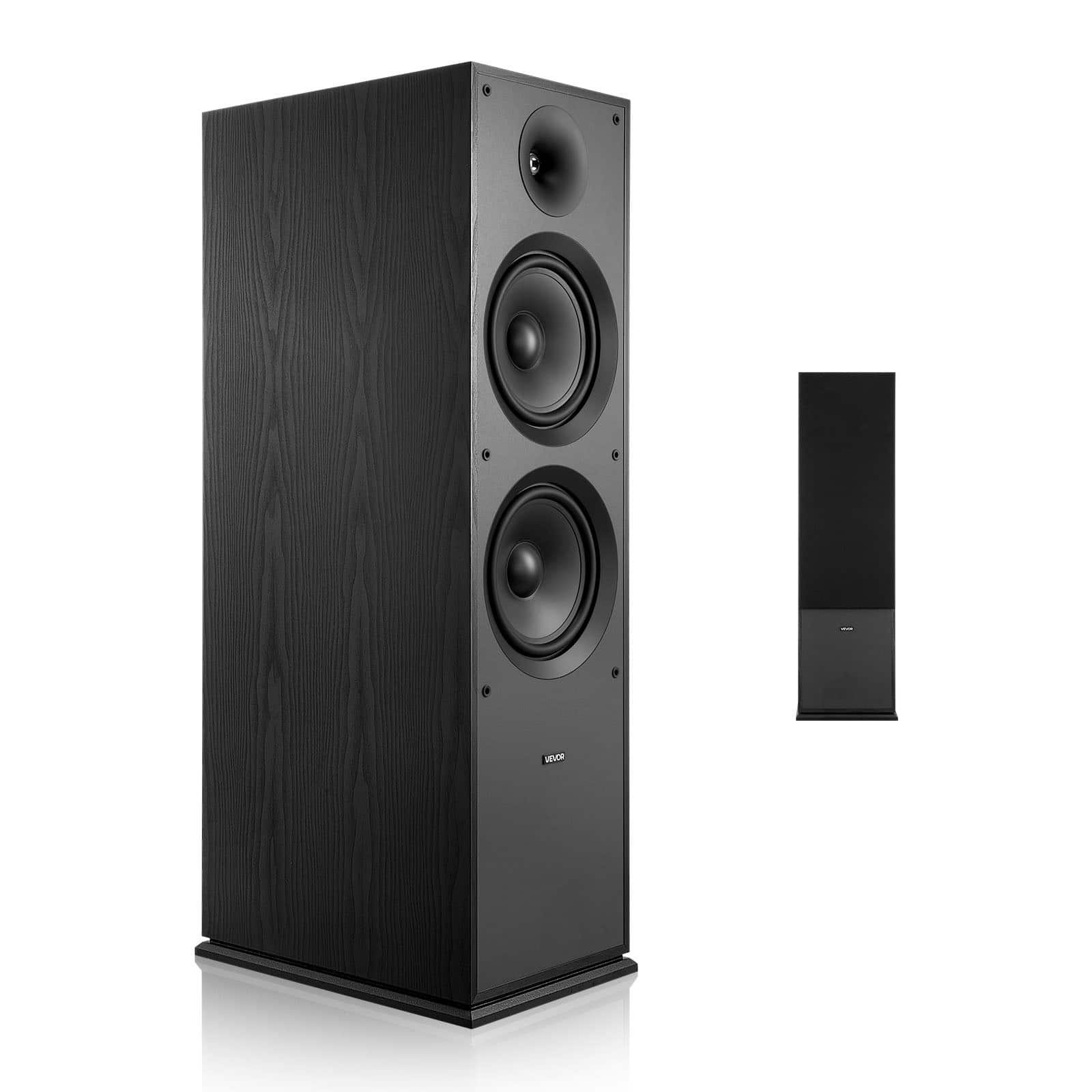 VEVOR - Floorstanding Tower Speaker, 2-Way Design with 1-Inch Tweeter, Dual 8-Inch Woofers, 600W Peak Output - Black