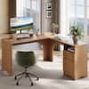 Front. Bestier - 55 Inch L-Shaped Computer Desk with File Drawer and Monitor Stand - Brown Oak.