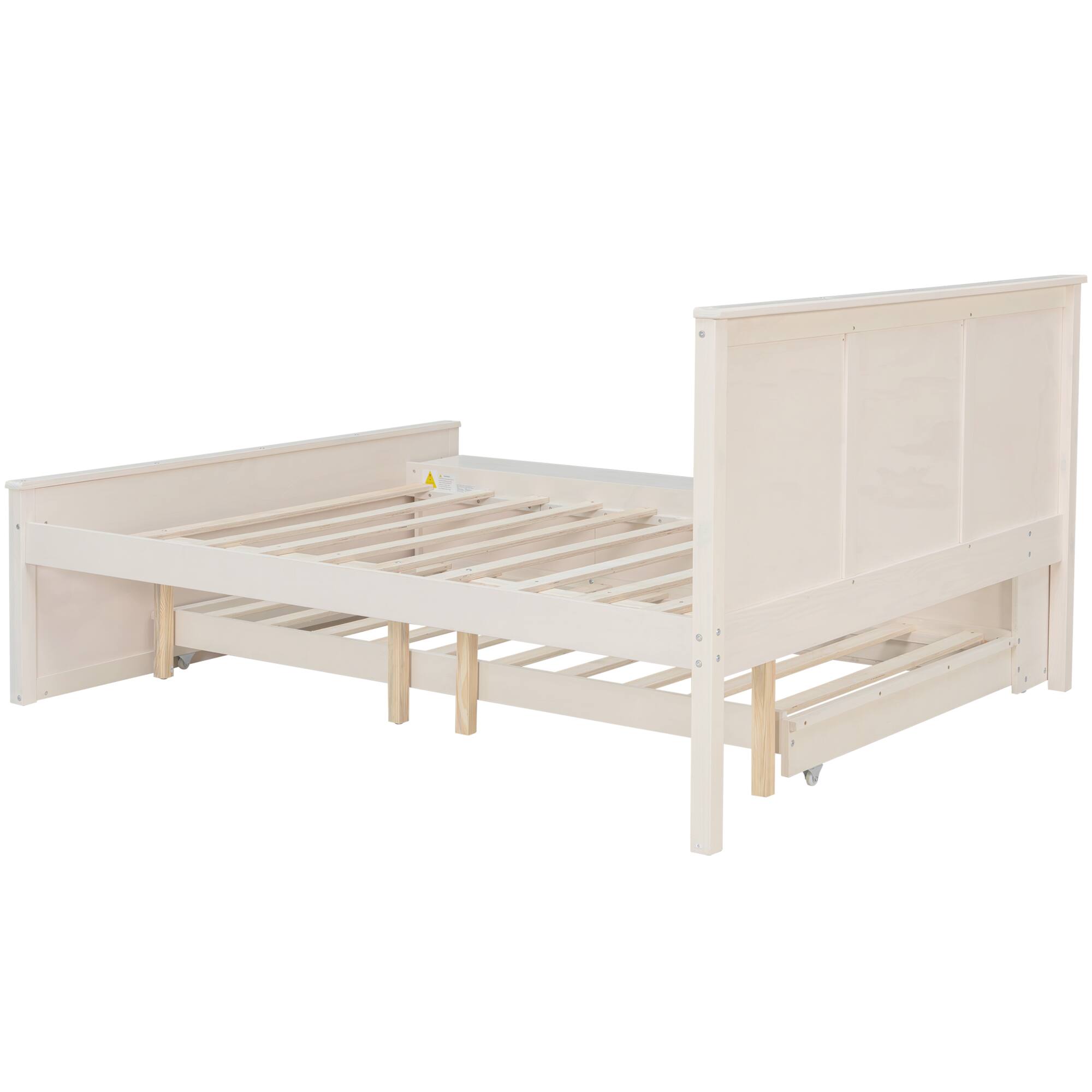 Alt View 1. Whisen - Wood Platform Bed with Pull-Out Trundle and Storage Shelves,Extendable Bed - Cream White.