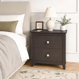 WELLFOR - Modern Nightstand with 2 Drawers for Small Spaces - Brown