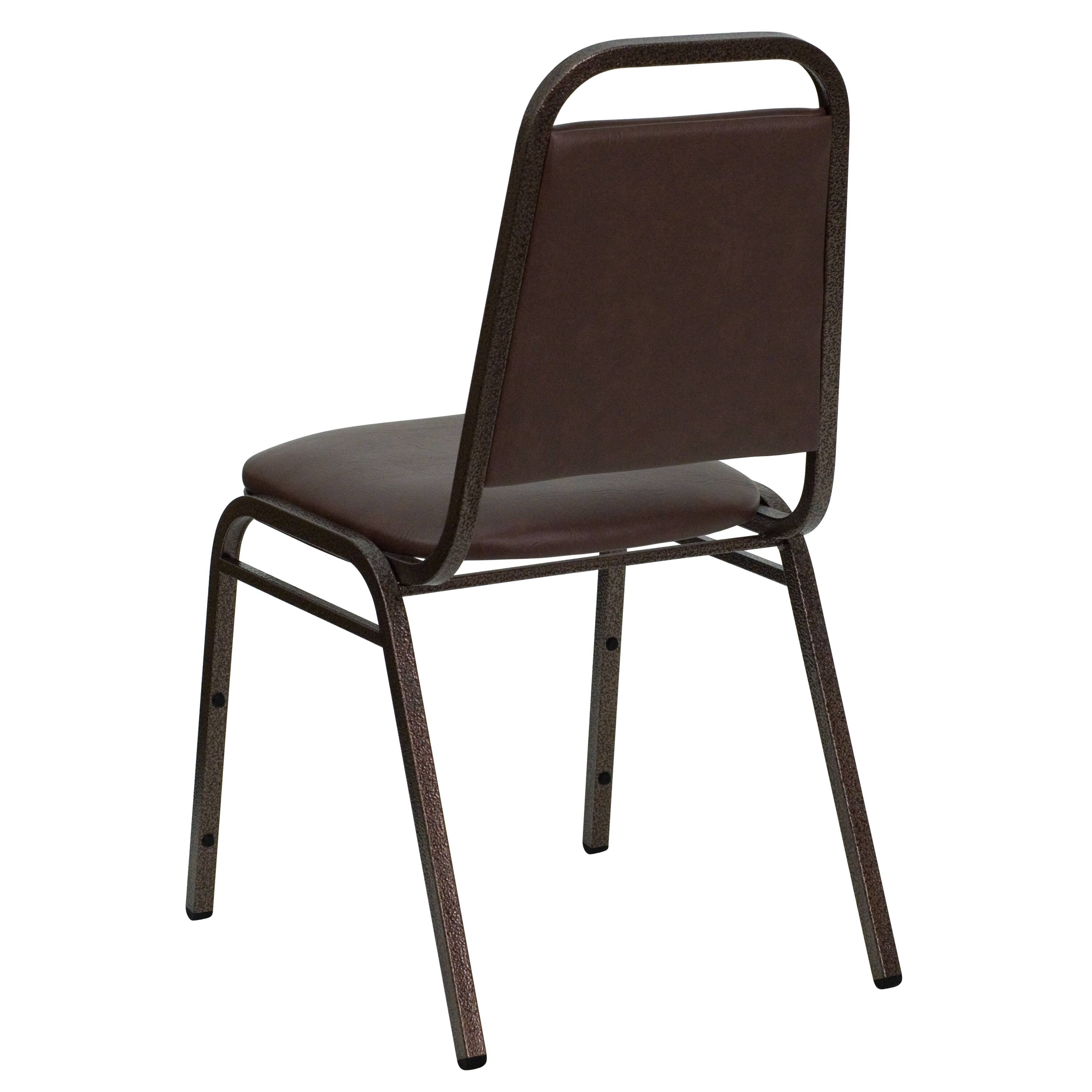 Alt View 6. Emma + Oliver - 4 Pack Trapezoidal Back Stacking Banquet Chair - Brown Vinyl/Copper Vein Frame.