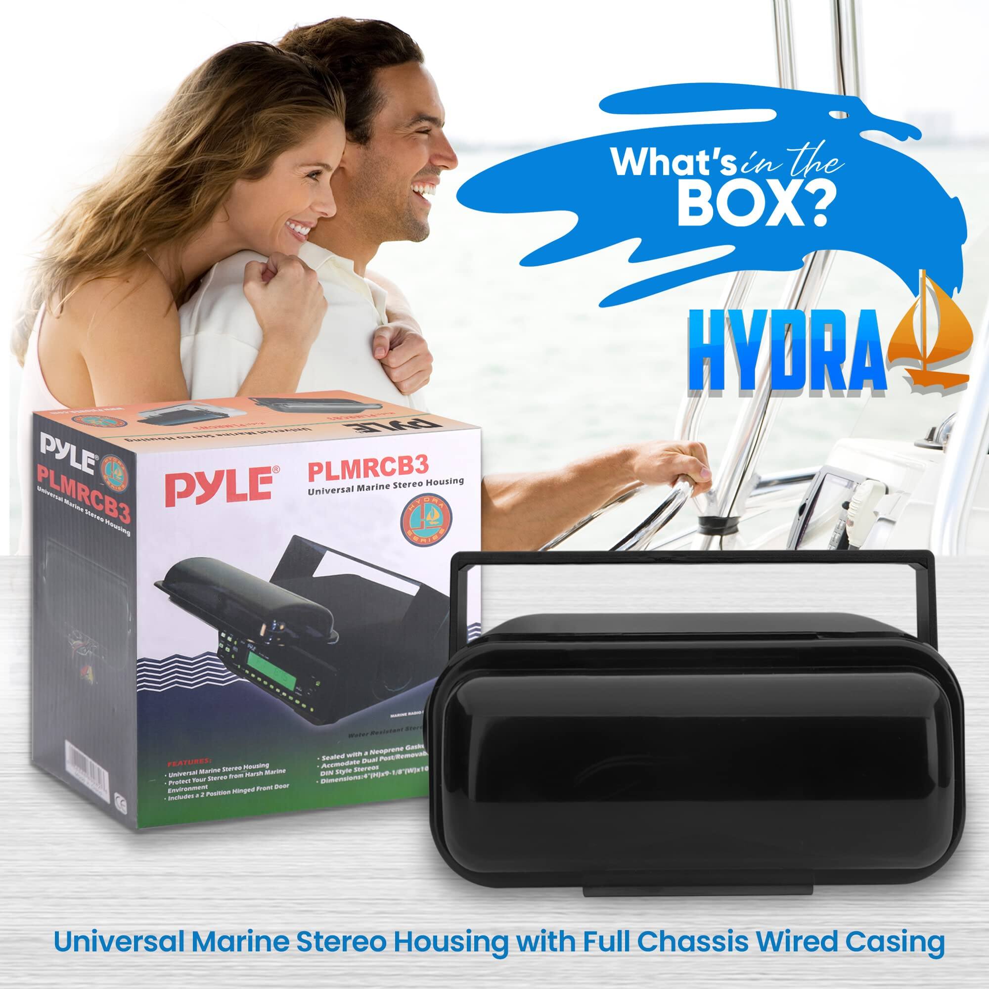 What's in the BOX?  
DE - PYLE PLMRCB3  
PYLE Marine Stereo Housing PLMRCB3 Universal  
HYDRA FEATURE  
- Universal Marine Stereo Housing with Full Chassis Wired Casing