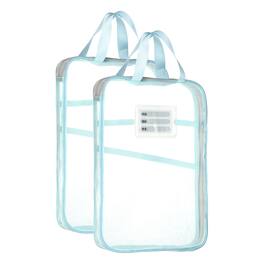 Unique Bargains - 2pcs Mesh Zipper Pouch 12.4x9.3 Inch Transparent Multi-layer A4 File Organizer with Handle and Support Rod for Home - Blue