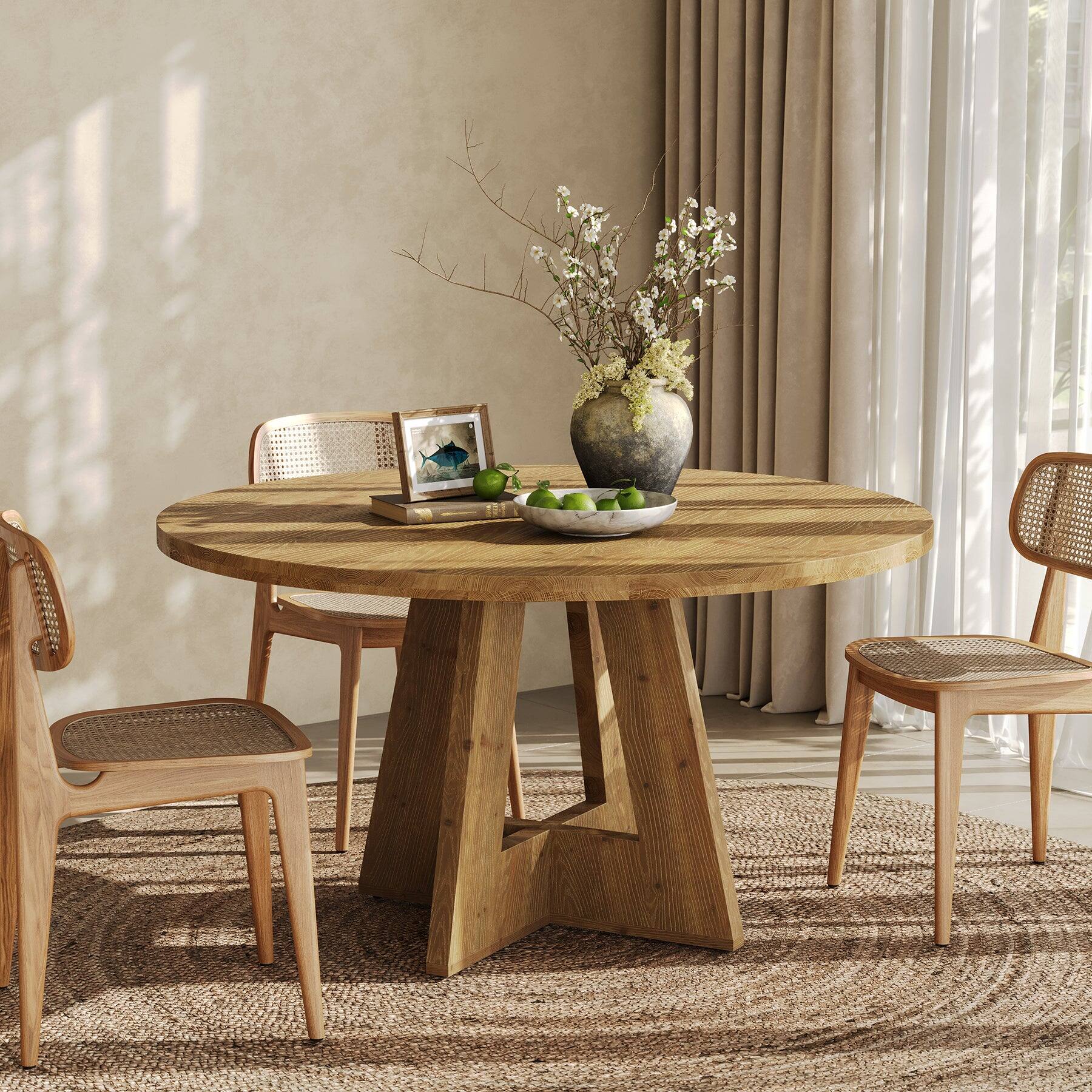 Alt View 1. Tribesigns - Farmhouse Solid Wood Dining Table with Round Top for Everyday Meals and Family Gatherings - Brown.