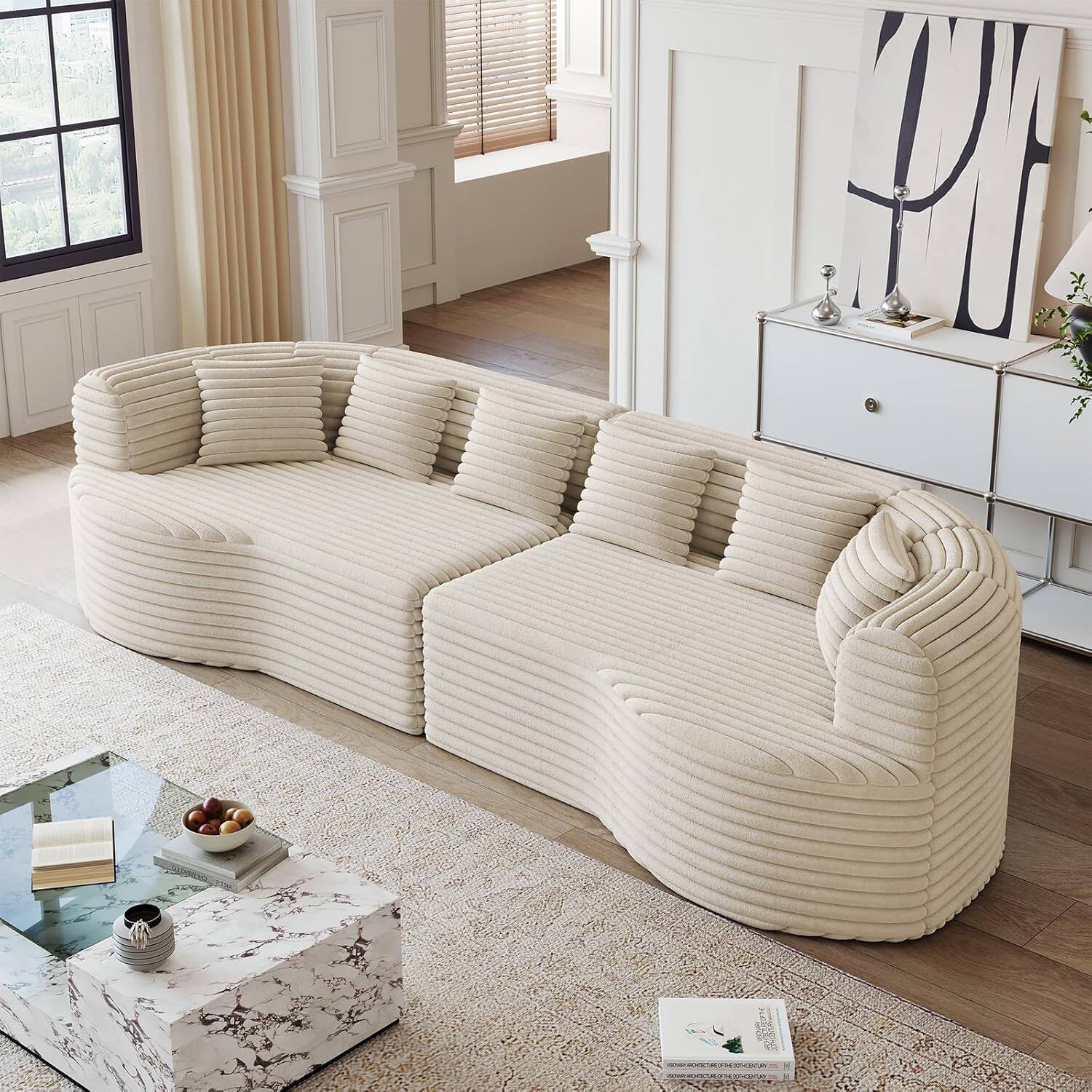 Alt View 2. Trinkets Crazed - 106.3" Curved Sectional Sofa Oversized Deep Seat Cloud Couch with 6 Pillows - beige.