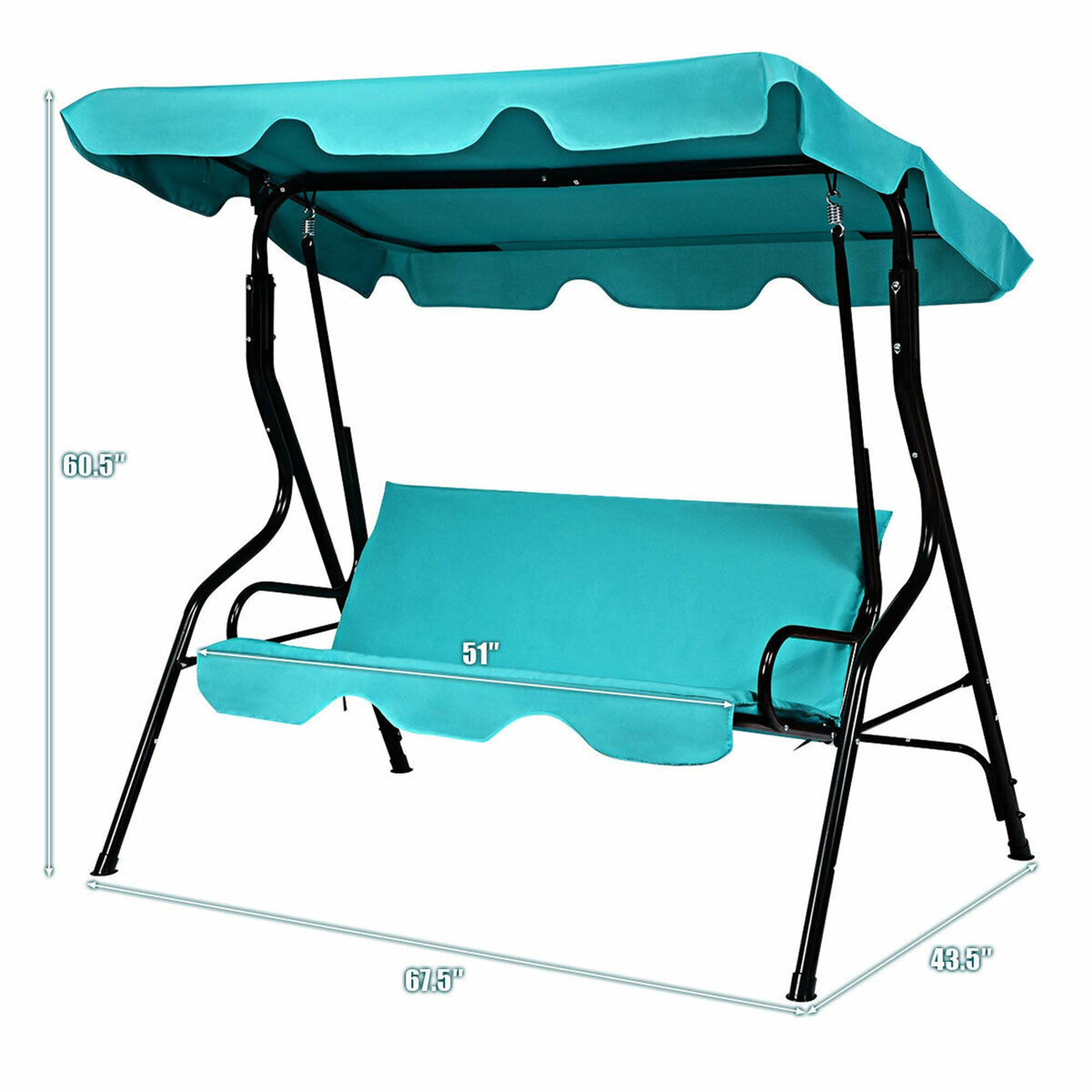 Alt View 2. Gymax - Gymax Blue Outdoor Swing Canopy Patio Swing Chair 3-Person Canopy Hammock - Blue.