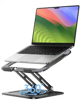 HongFei - Adjustable Laptop Stand, Computer Stand with 360 Rotating Base, Ergonomic Laptop Riser for Desk, Fits MacBook Pro Air - Classic Black