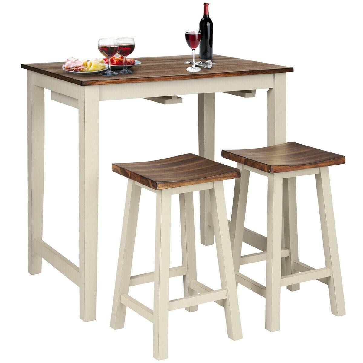 Front. Boyel Living - Brown Counter Height Pub Table with 2 Saddle Bar Stools - White+Brown.