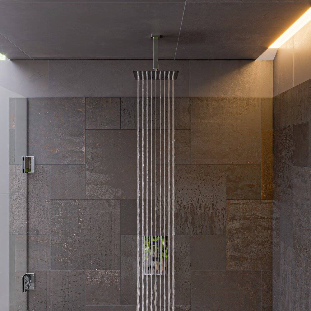 Back. Alfi - Polished Chrome Square Knob 1 Way Thermostatic Shower Mixer - Silver.