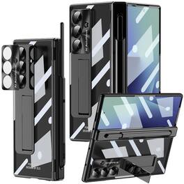 Dteck - For Samsung Galaxy Z Fold8 Ultra Built-in Screen Protector Luxury Plating Kickstand Rugged Case+2 Hinge+Stylus - Black