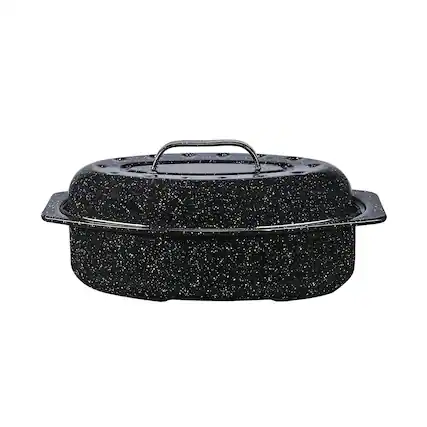 Front. Granite Ware - Granite Ware 13-Inch Covered Oval Roaster - Speckled Black - Speckled Black.