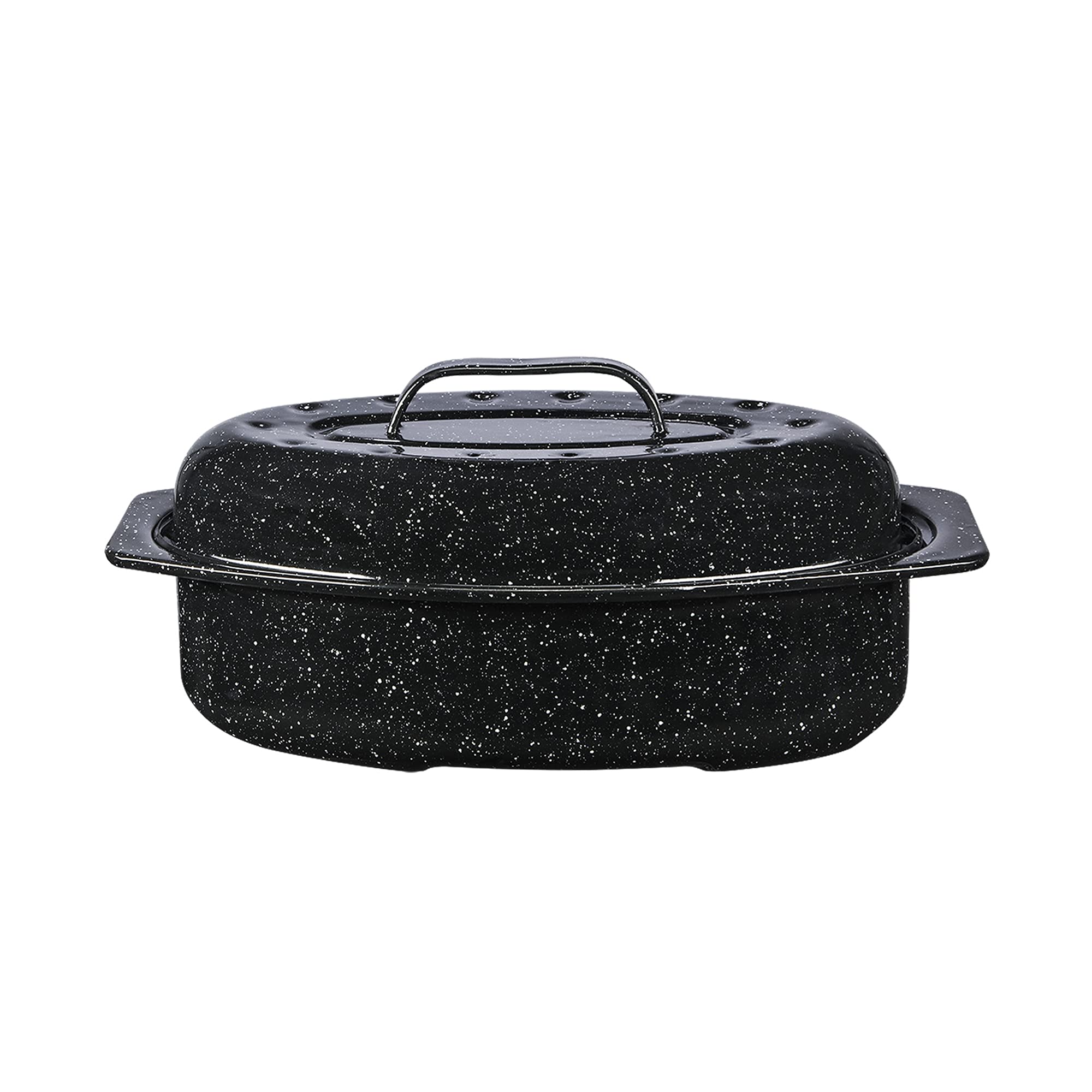 Front. Granite Ware - Granite Ware 13-Inch Covered Oval Roaster - Speckled Black - Speckled Black.