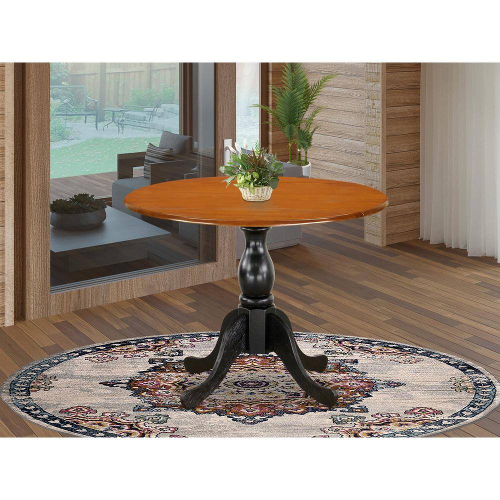 Angle. East West Furniture - East West Furniture Kitchen Table with Drop Leaves - Cherry Table Top and Black Pedestal Leg Finish - Multi-Color.