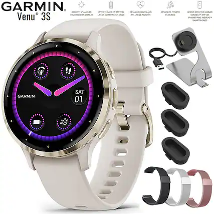 GARMIN Venu 3S
- 1.2" AMOLED TOUCHSCREEN DISPLAY
- UP TO 10 DAYS OF BATTERY LIFE IN SMARTWATCH MODE
- DETAILED HEALTH AND WELLNESS INSIGHTS
- ADVANCED FITNESS FEATURES
- WORKS WITH THE GARMIN CONNECT APP ON IPHONE AND ANDROID SMARTPHONES