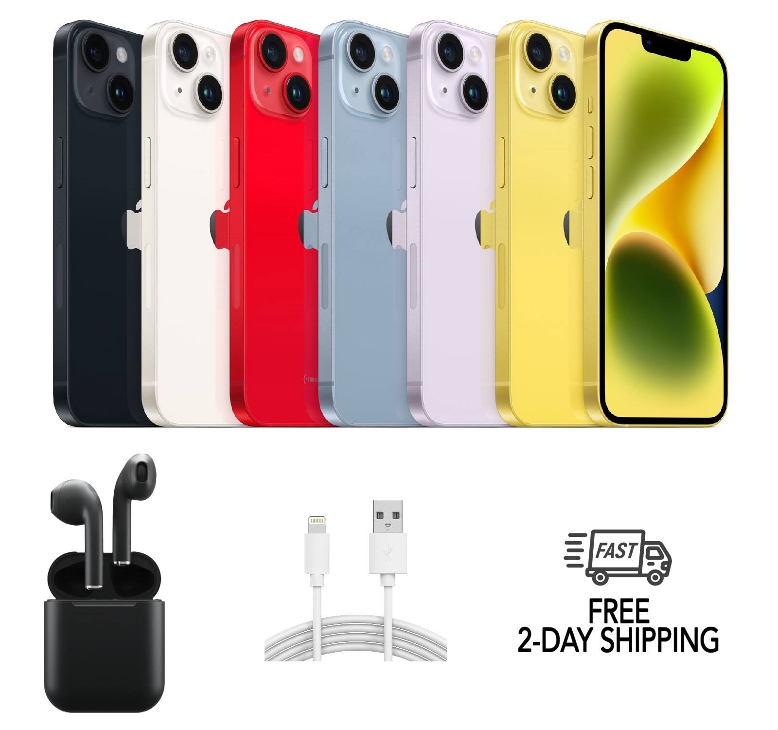 Apple - Refurbished Excellent - iPhone 14 A2649 (Fully Unlocked) 128GB w/ Wireless Earbuds - Midnight