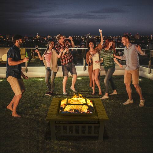 Alt View 6. Winado - 32in Metal Fire Pit Stove, 3-in-1 Square Wood Burning Firepit Table with Cover for Outdoor Camping Garden Party Picnic - Black-Rectangle Pattern.