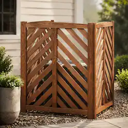 RYHNUYNE - Outdoor Cedar AC Privacy Screen 3 Panel Fence 33 by 38 Inch Air Conditioner Cover for Backyard Trash and Pool Pump - Brown
