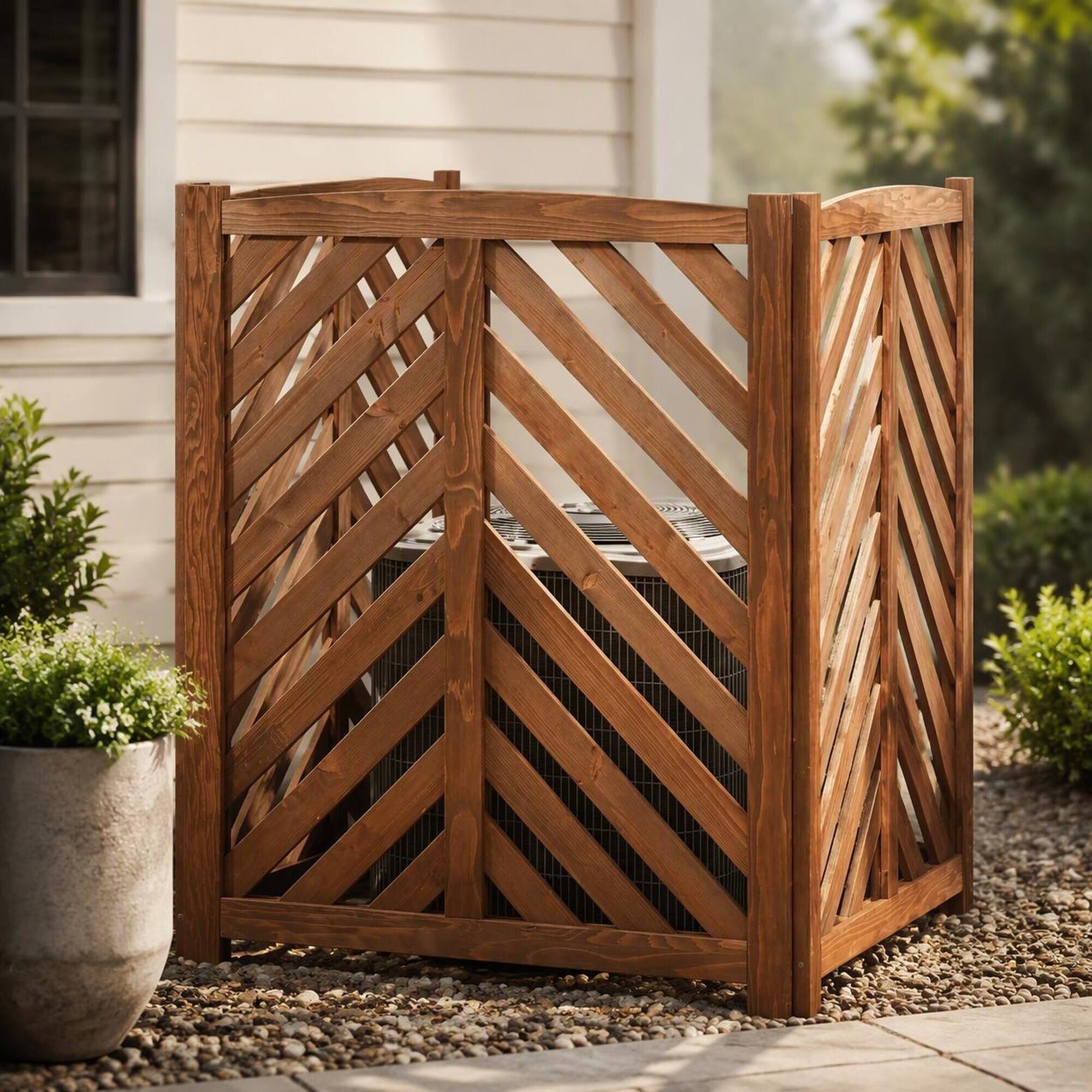 Front. RYHNUYNE - Outdoor Cedar AC Privacy Screen 3 Panel Fence 33 by 38 Inch Air Conditioner Cover for Backyard Trash and Pool Pump - Brown.