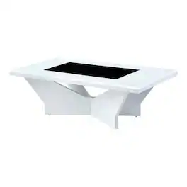 Manhattan Lane - Pera 47 Inch Modern Coffee Table, Black Glass Insert, Geometric, White - Black, White