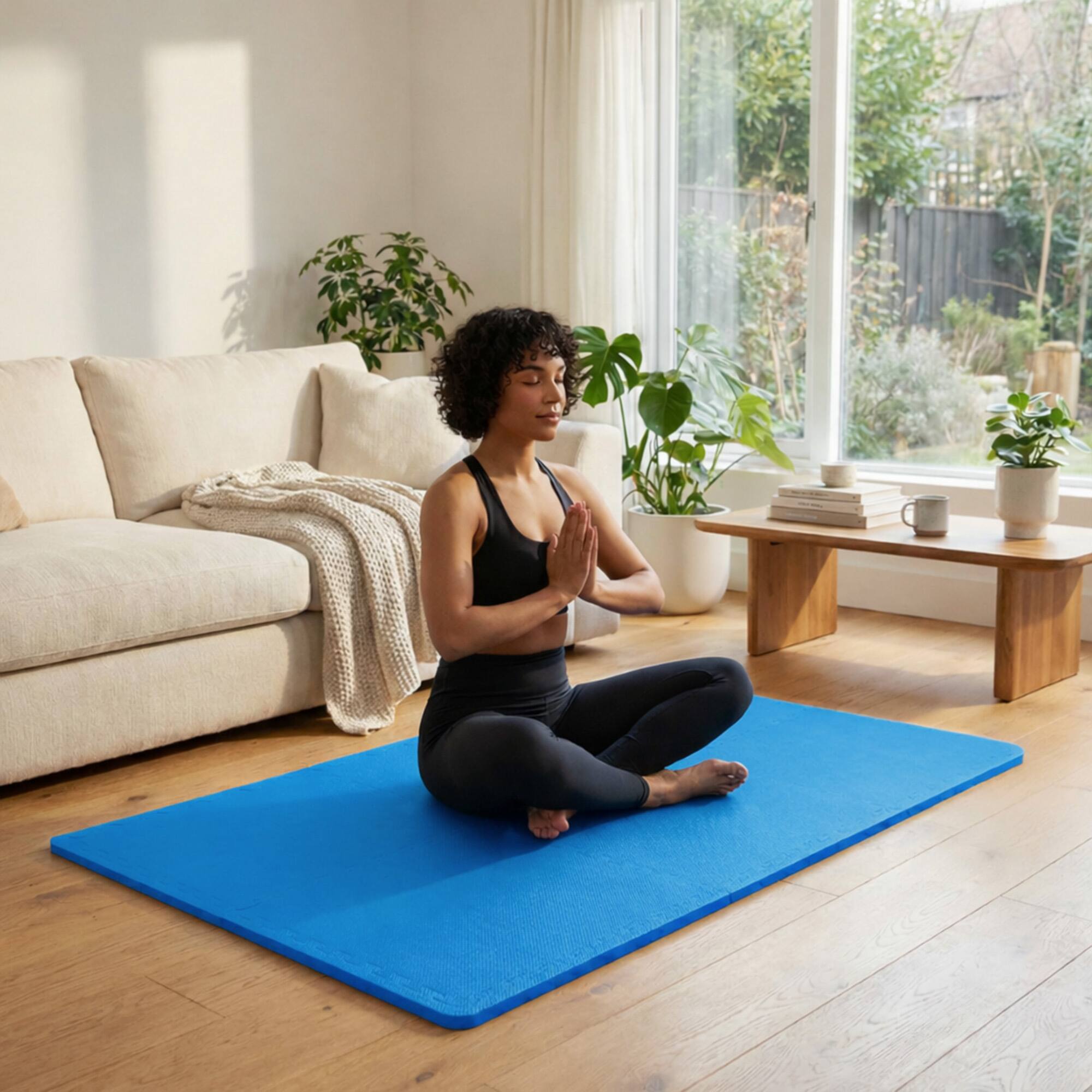 Alt View 4. BalanceFrom Fitness - BalanceFrom Fitness 72 Sq Ft Interlocking EVA Foam Exercise Mat Tiles, Blue - Blue.