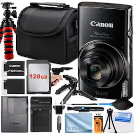Canon - PowerShot ELPH 360 HS A Camera with 128GB Card + Case + Tripod + Pistol Grip + ZeeTech Pro - Black