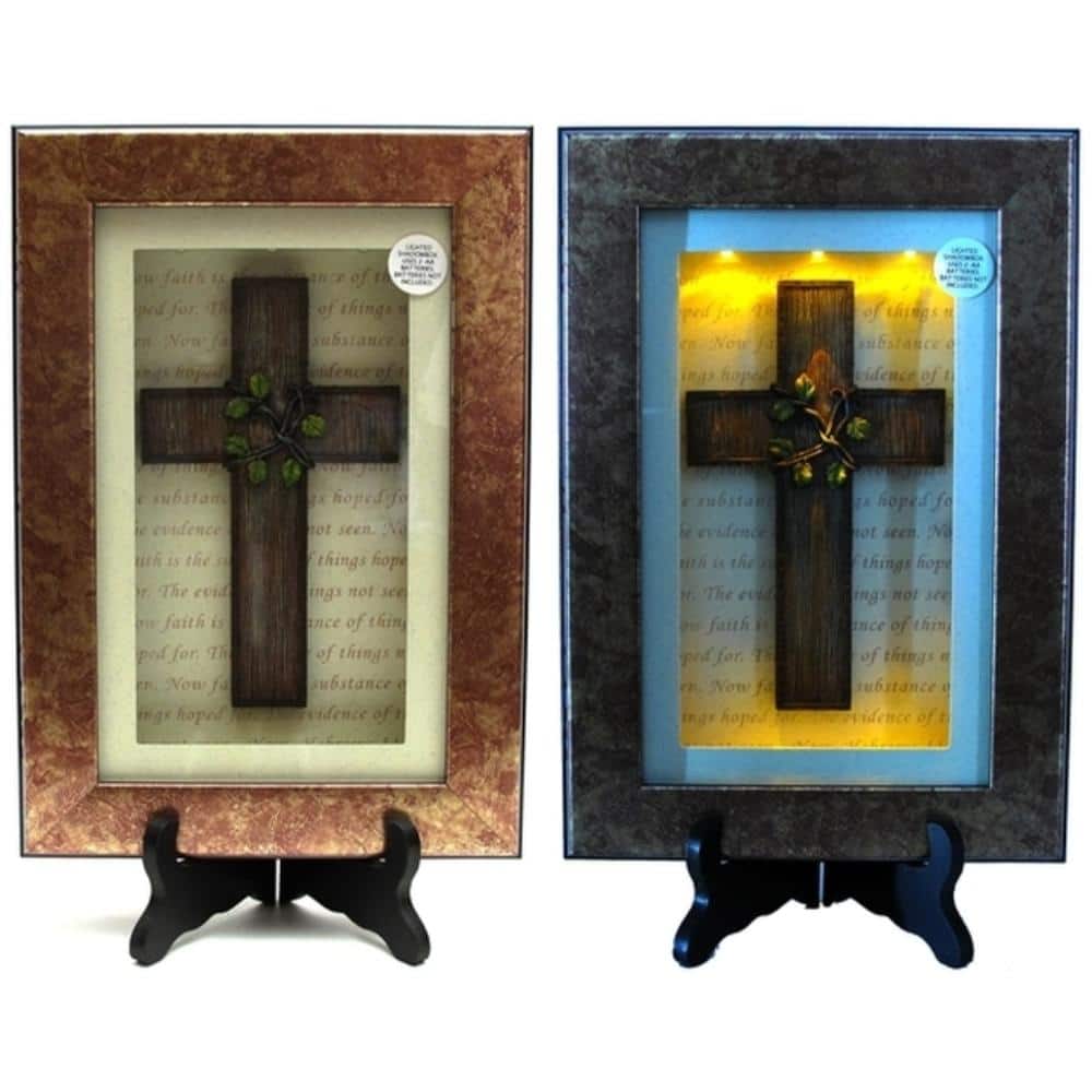BreeBe - Spiritual Harvest Vine Cross Lighted Shadow Box - Multicolor