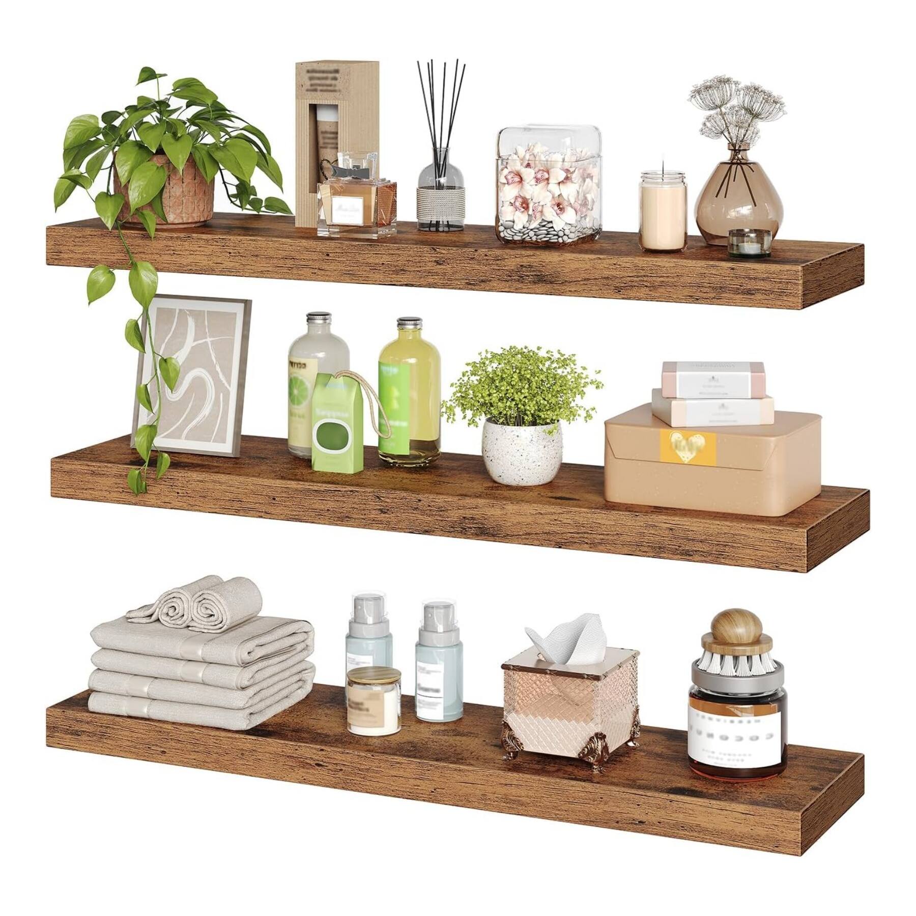 Alt View 1. Dazzed Corner - Floating Shelves for Wall Set of 3, Wall Shelf  with Invisible Brackets - Rustic Brown.