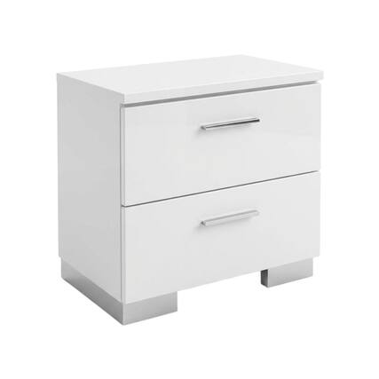 Front. FurniFact - White Solid Wood Nightstand with 2 Drawers for Bedroom Decor - White.
